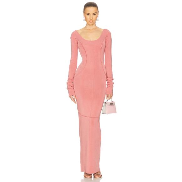 Helsa Scarlet Maxi Knit Dress Long Sleeve Minimalist Quiet Luxury Rose Pink XS - Picture 2 of 12